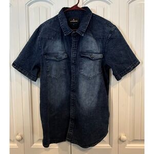 Airwalk Men's Denim Shirt XL Short Sleeve Button Up 90s Y2K Western Skate Blue